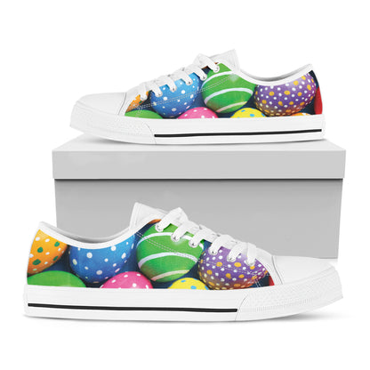 Colorful Easter Eggs Print White Low Top Shoes