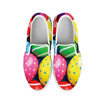 Colorful Easter Eggs Print White Slip On Shoes