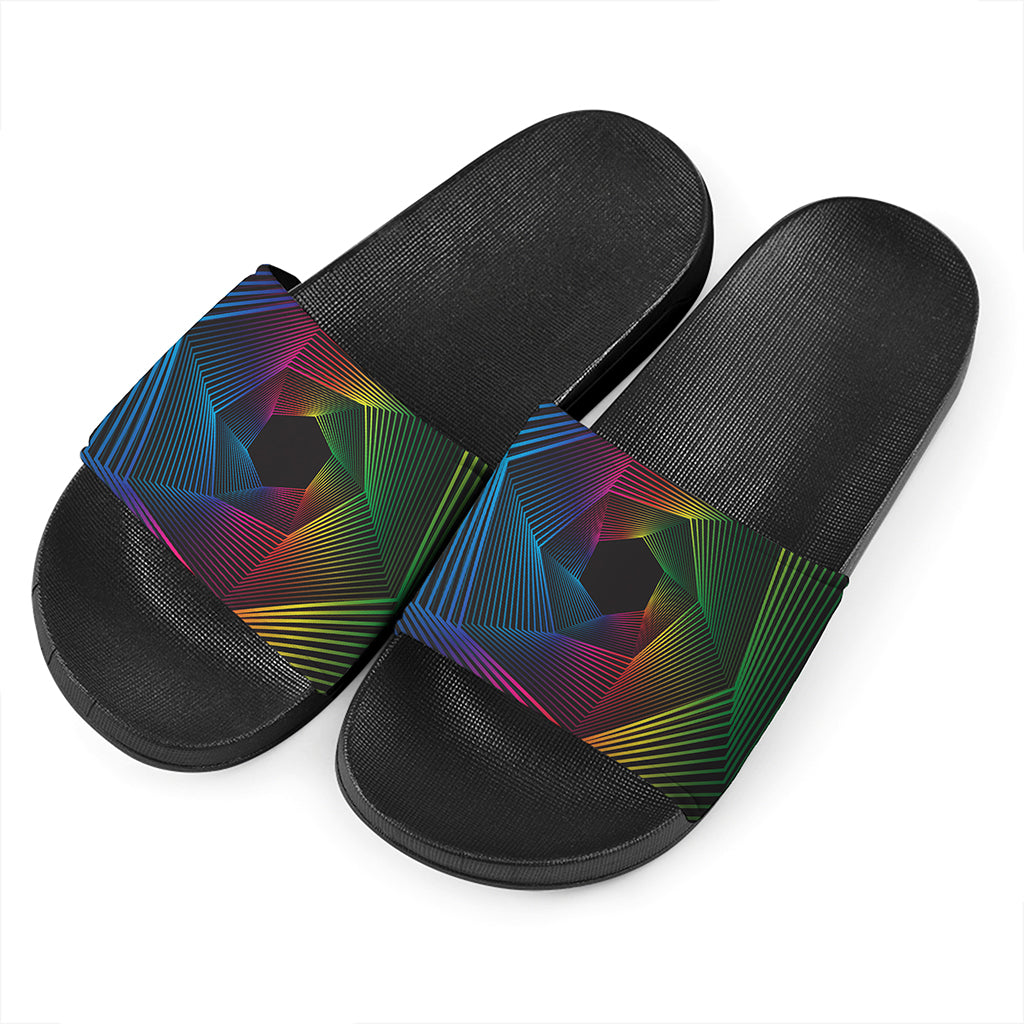 Colorful EDM Geometric Print Black Slide Sandals