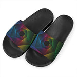 Colorful EDM Geometric Print Black Slide Sandals