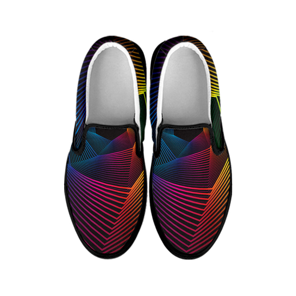 Colorful EDM Geometric Print Black Slip On Shoes