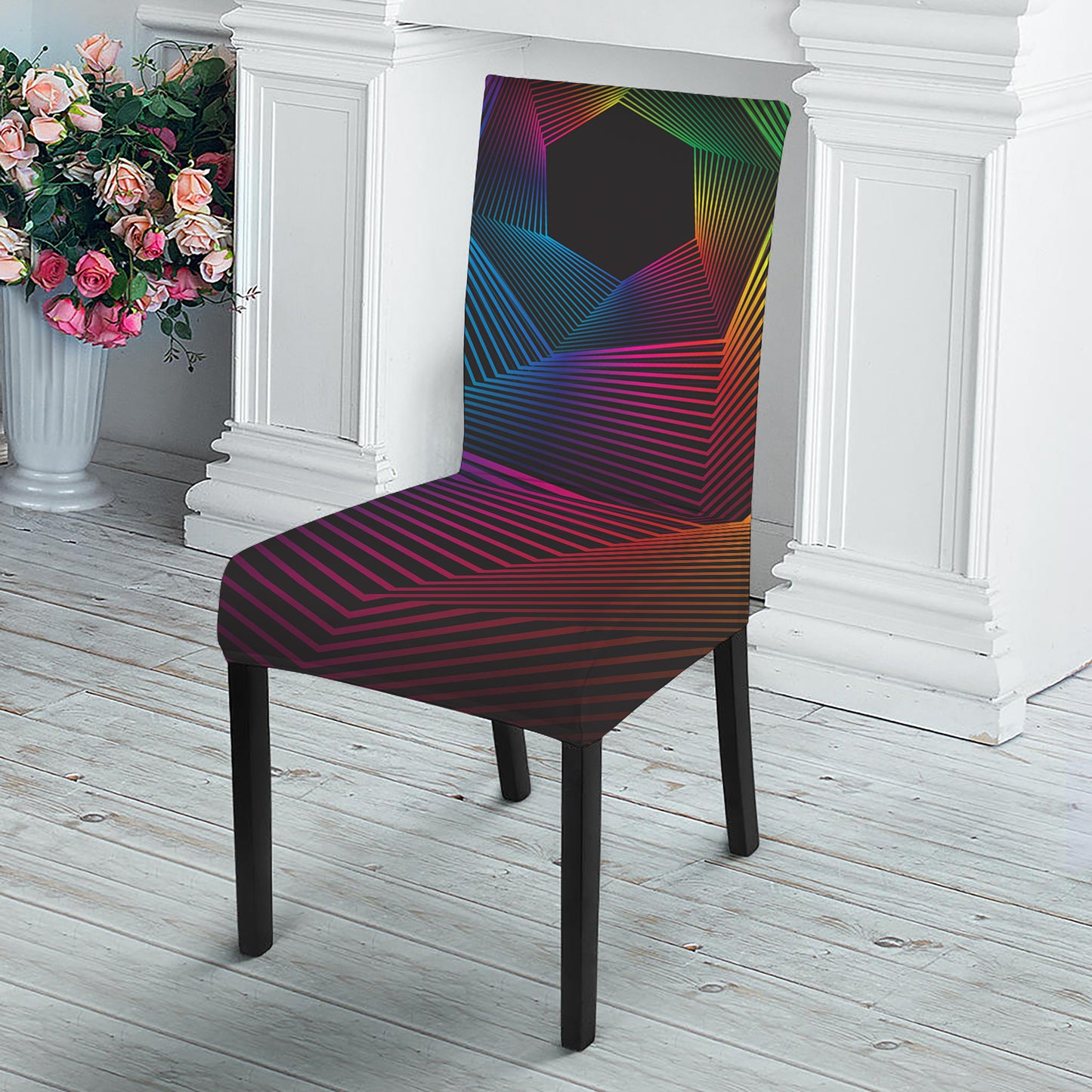 Colorful EDM Geometric Print Dining Chair Slipcover