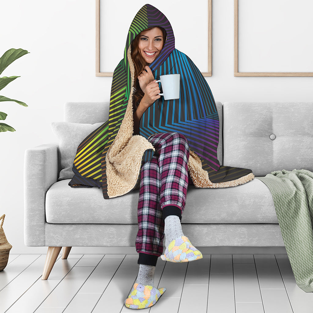 Colorful EDM Geometric Print Hooded Blanket
