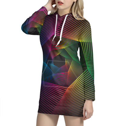 Colorful EDM Geometric Print Hoodie Dress