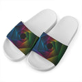 Colorful EDM Geometric Print White Slide Sandals