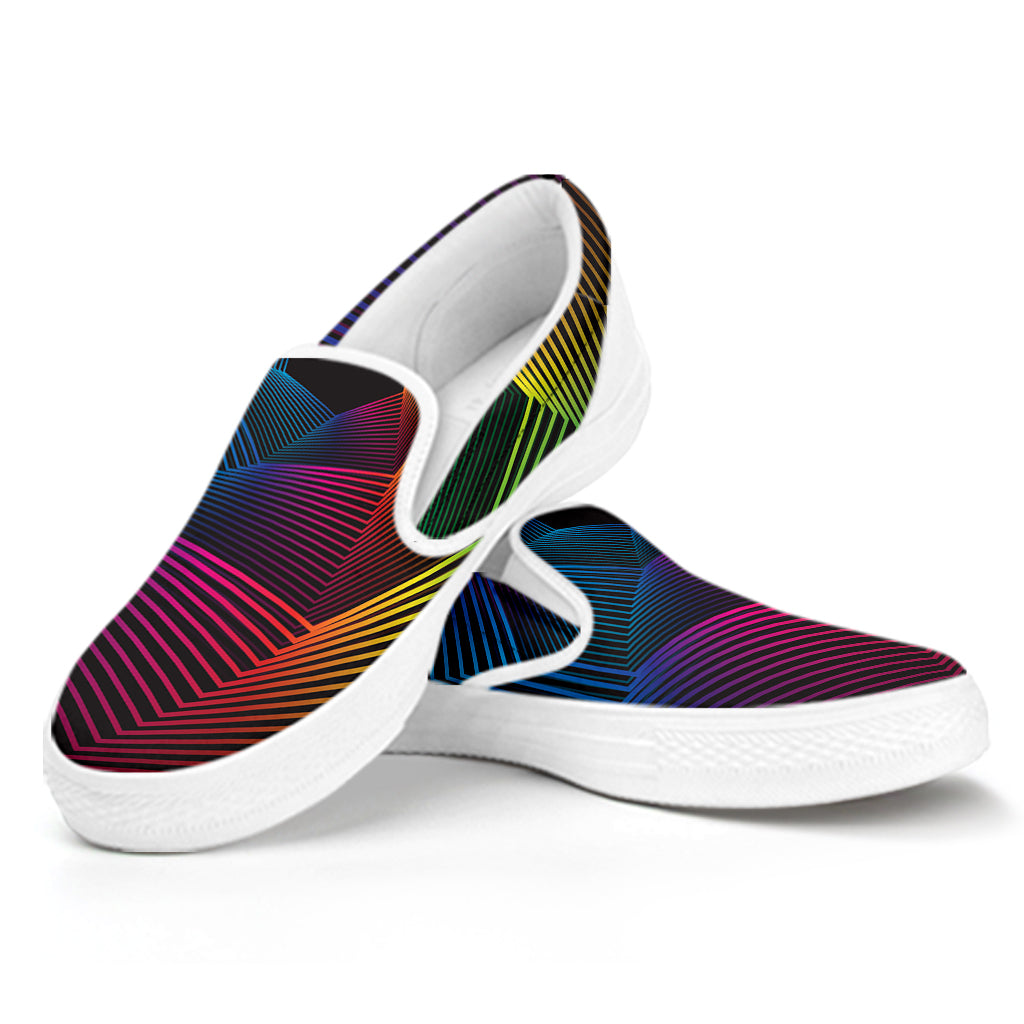 Colorful EDM Geometric Print White Slip On Shoes