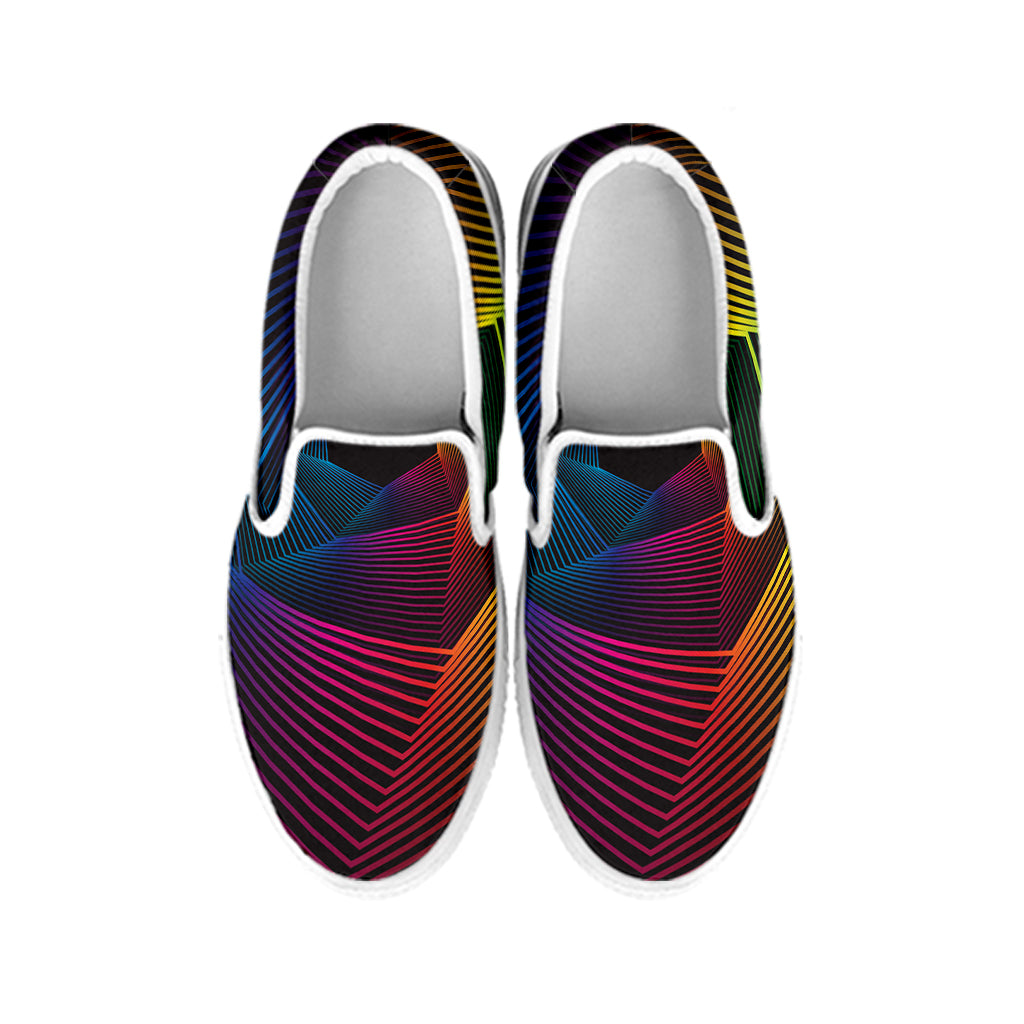 Colorful EDM Geometric Print White Slip On Shoes