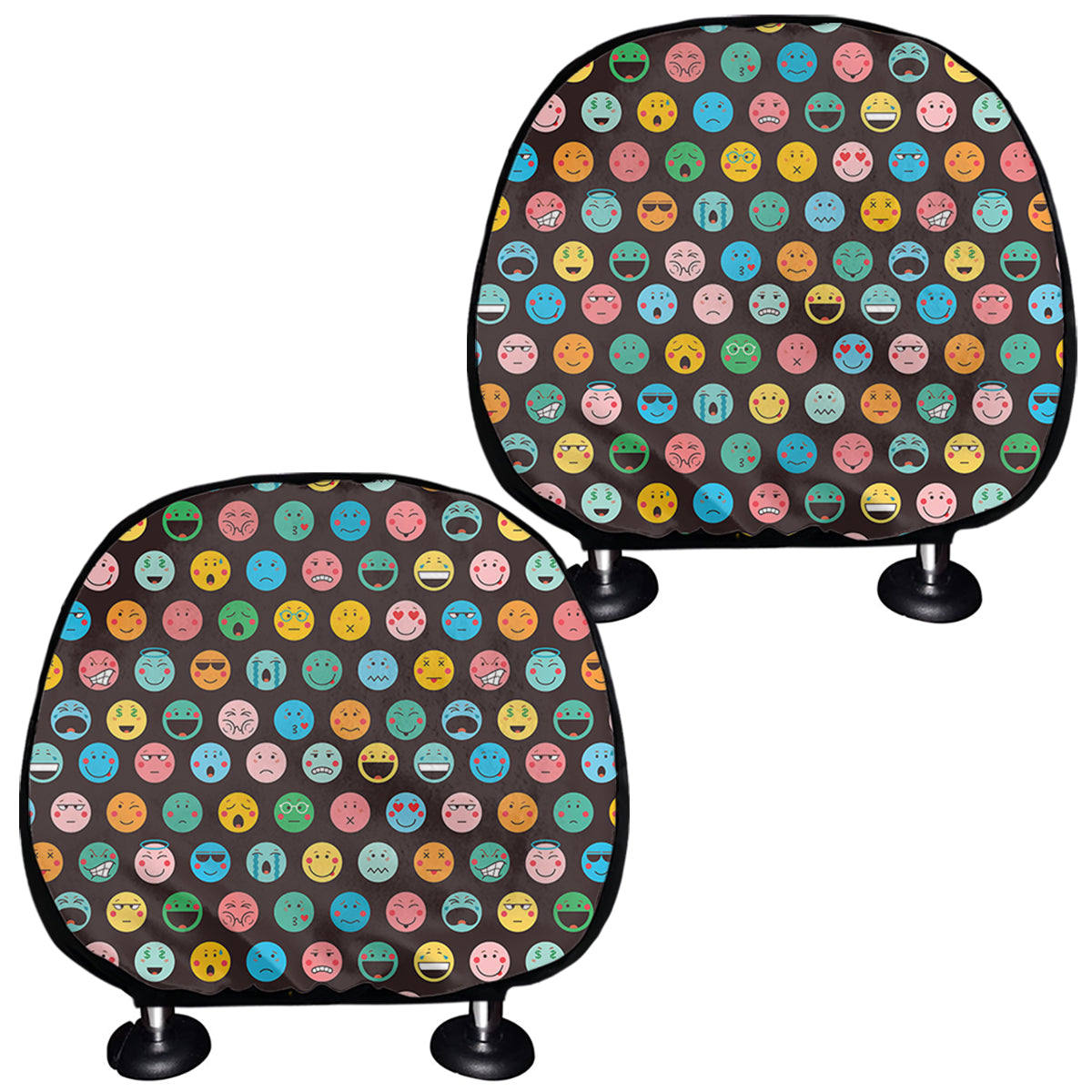Colorful Emoji Faces Pattern Print Car Headrest Covers