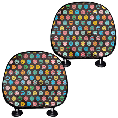 Colorful Emoji Faces Pattern Print Car Headrest Covers