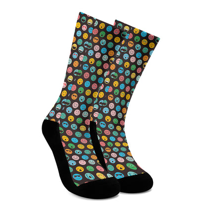 Colorful Emoji Faces Pattern Print Crew Socks