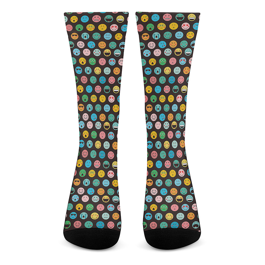Colorful Emoji Faces Pattern Print Crew Socks