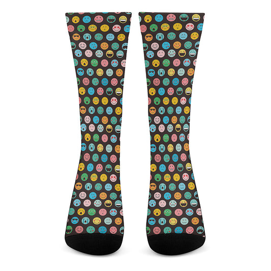 Colorful Emoji Faces Pattern Print Crew Socks