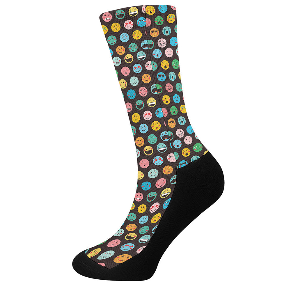 Colorful Emoji Faces Pattern Print Crew Socks
