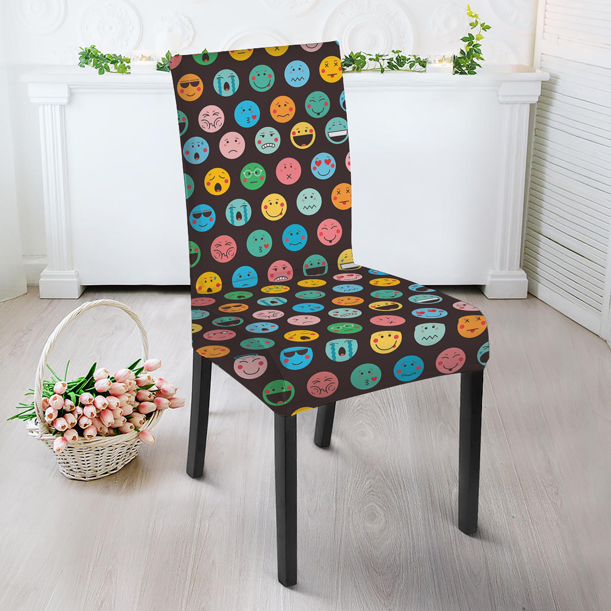 Colorful Emoji Faces Pattern Print Dining Chair Slipcover
