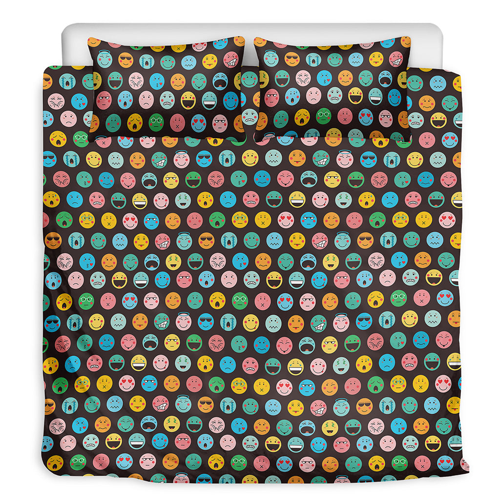 Colorful Emoji Faces Pattern Print Duvet Cover Bedding Set