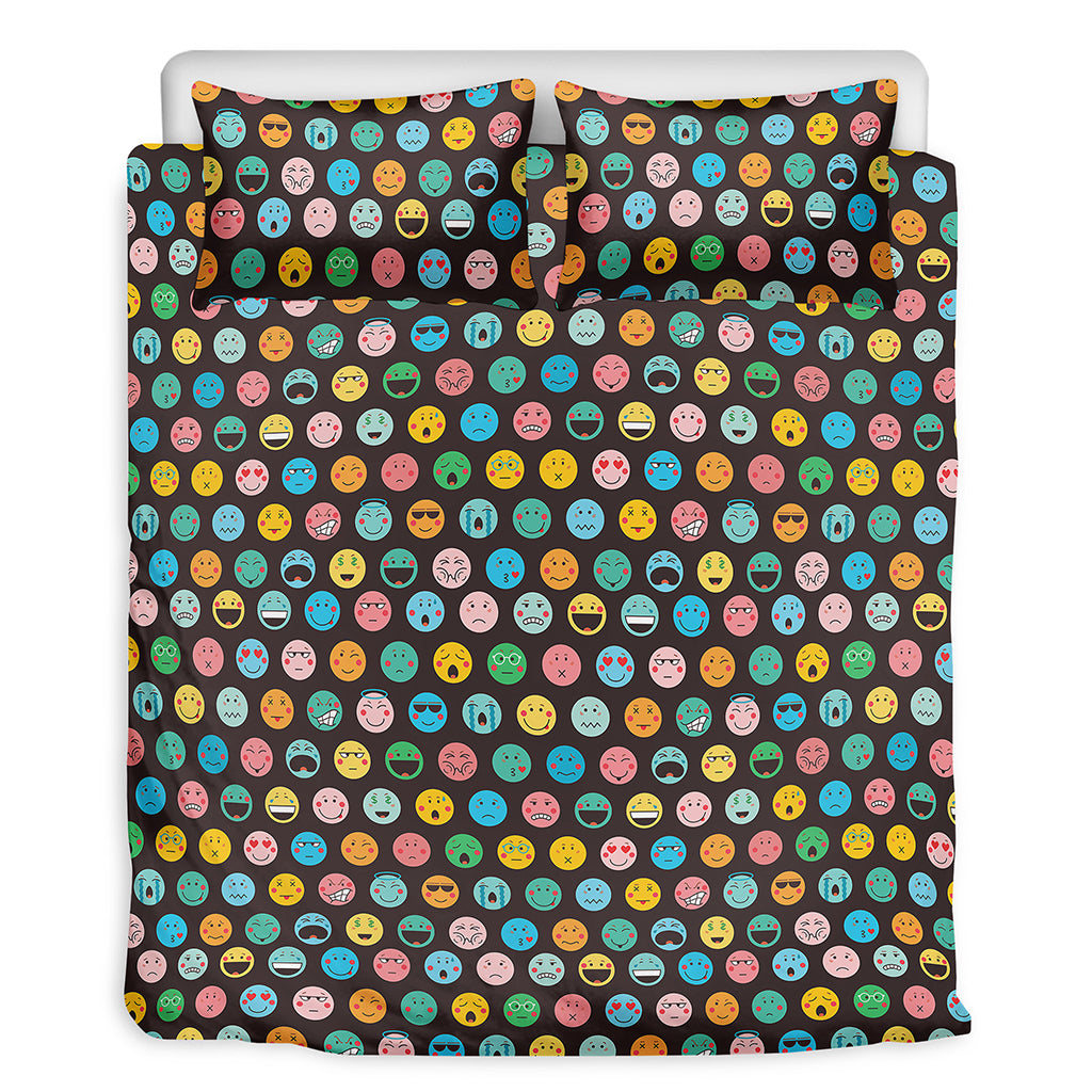Colorful Emoji Faces Pattern Print Duvet Cover Bedding Set