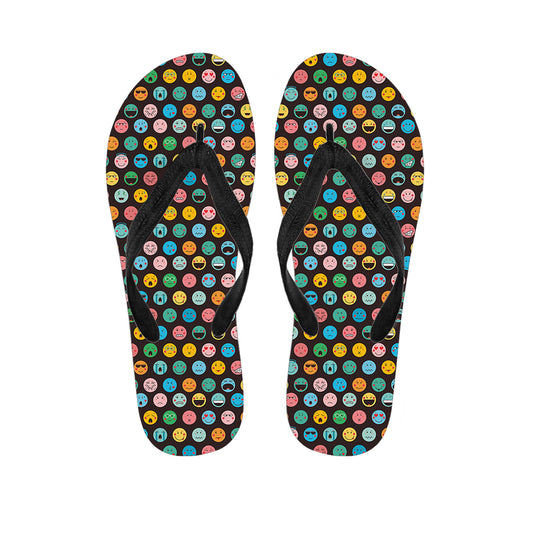 Colorful Emoji Faces Pattern Print Flip Flops