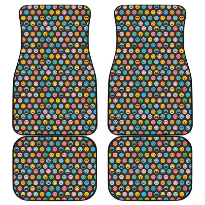 Colorful Emoji Faces Pattern Print Front and Back Car Floor Mats