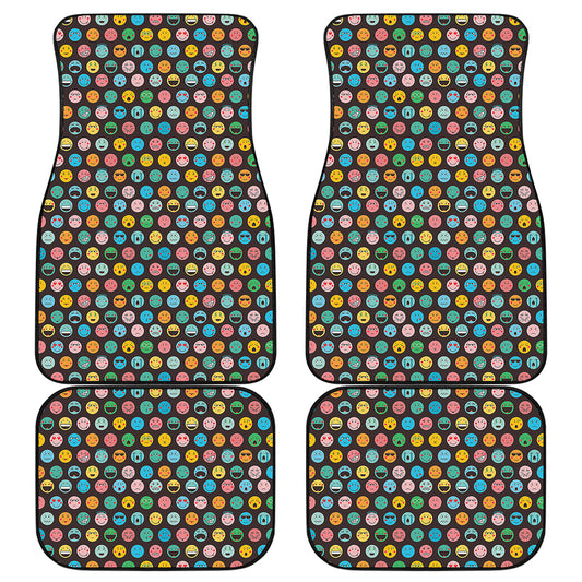 Colorful Emoji Faces Pattern Print Front and Back Car Floor Mats