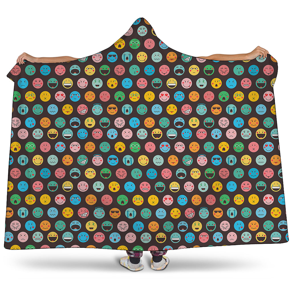 Colorful Emoji Faces Pattern Print Hooded Blanket