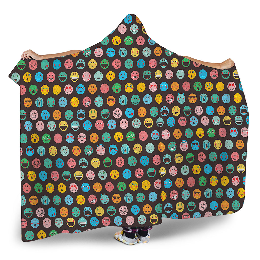 Colorful Emoji Faces Pattern Print Hooded Blanket