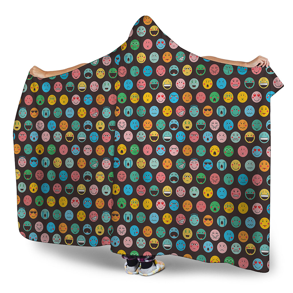 Colorful Emoji Faces Pattern Print Hooded Blanket