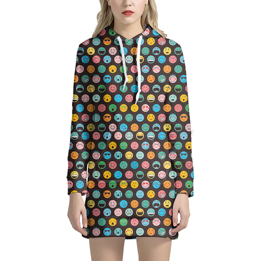 Colorful Emoji Faces Pattern Print Hoodie Dress