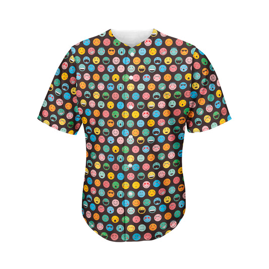 Colorful Emoji Faces Pattern Print Men's Baseball Jersey