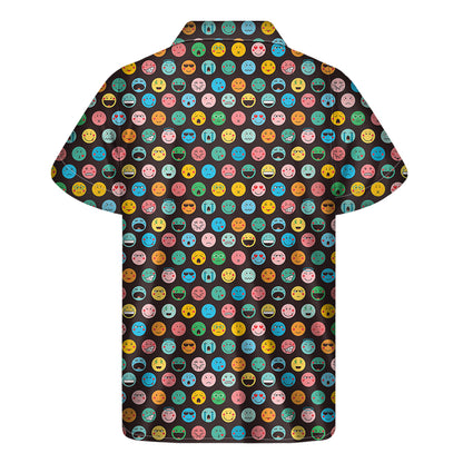 Colorful Emoji Faces Pattern Print Men's Short Sleeve Shirt