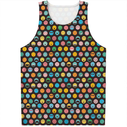 Colorful Emoji Faces Pattern Print Men's Tank Top