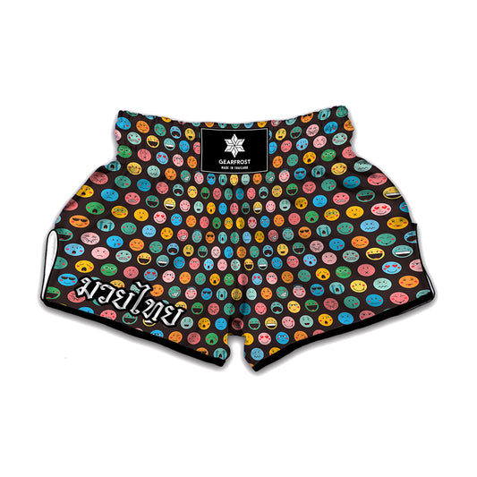 Colorful Emoji Faces Pattern Print Muay Thai Boxing Shorts