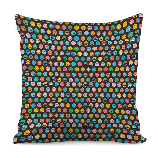 Colorful Emoji Faces Pattern Print Pillow Cover