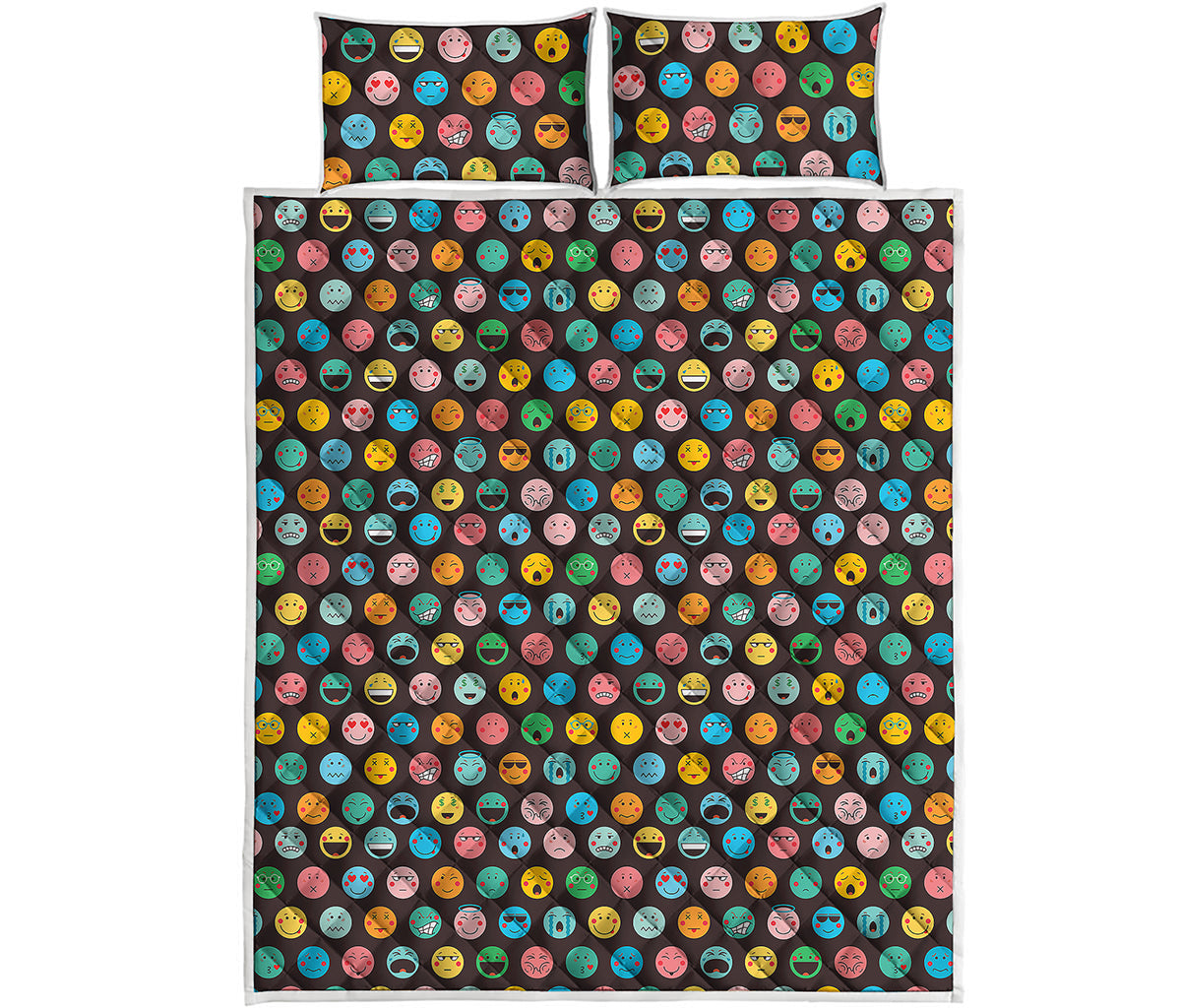 Colorful Emoji Faces Pattern Print Quilt Bed Set