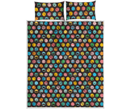 Colorful Emoji Faces Pattern Print Quilt Bed Set