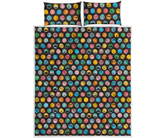 Colorful Emoji Faces Pattern Print Quilt Bed Set