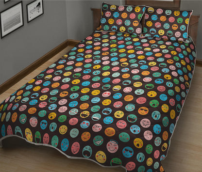 Colorful Emoji Faces Pattern Print Quilt Bed Set