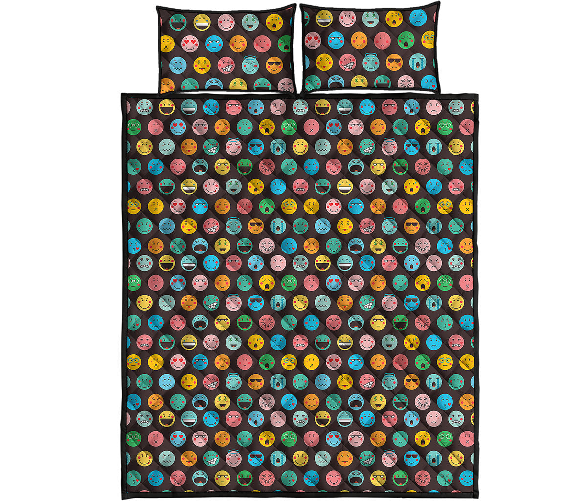 Colorful Emoji Faces Pattern Print Quilt Bed Set