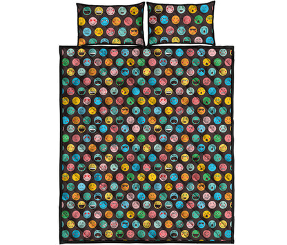 Colorful Emoji Faces Pattern Print Quilt Bed Set