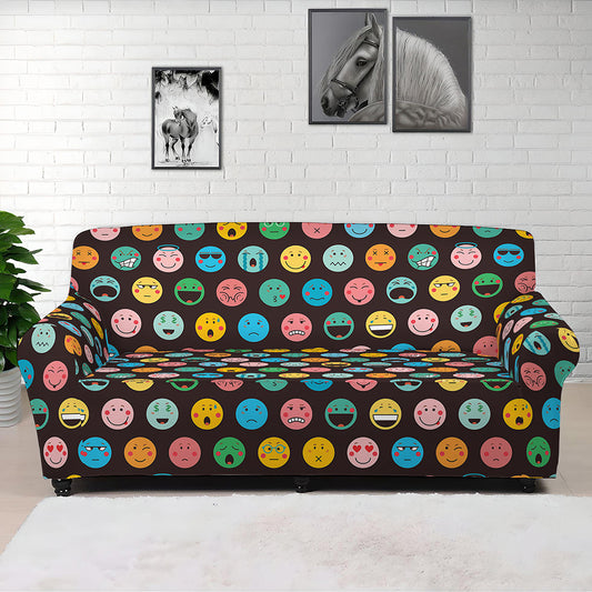 Colorful Emoji Faces Pattern Print Sofa Cover