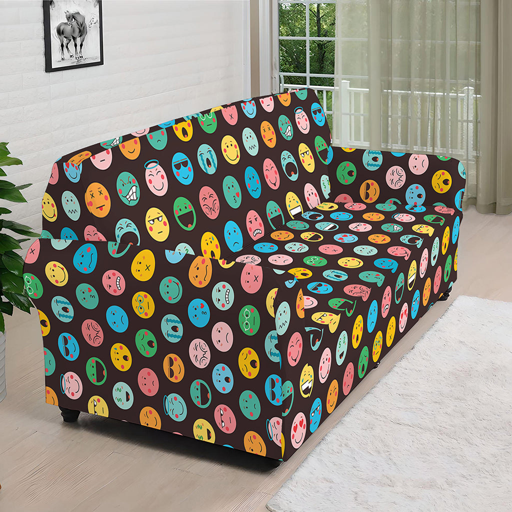 Colorful Emoji Faces Pattern Print Sofa Cover