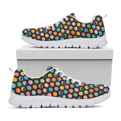 Colorful Emoji Faces Pattern Print White Sneakers
