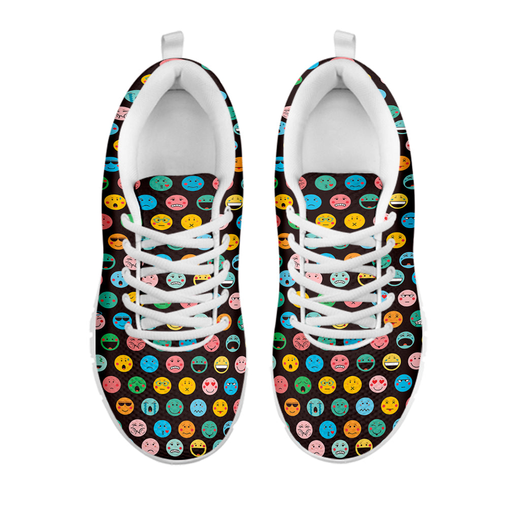 Colorful Emoji Faces Pattern Print White Sneakers