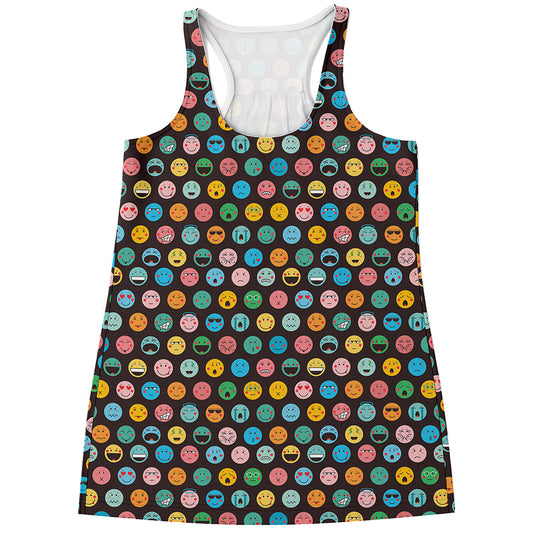 Colorful Emoji Faces Pattern Print Women's Racerback Tank Top