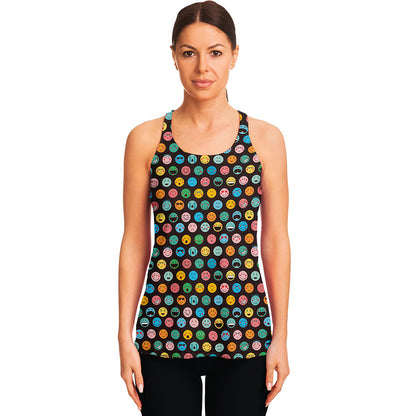 Colorful Emoji Faces Pattern Print Women's Racerback Tank Top