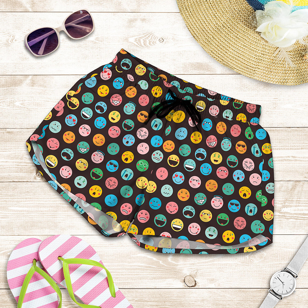 Colorful Emoji Faces Pattern Print Women's Shorts