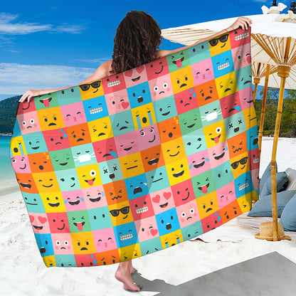 Colorful Emoji Pattern Print Beach Sarong Wrap