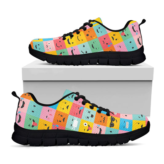 Colorful Emoji Pattern Print Black Sneakers