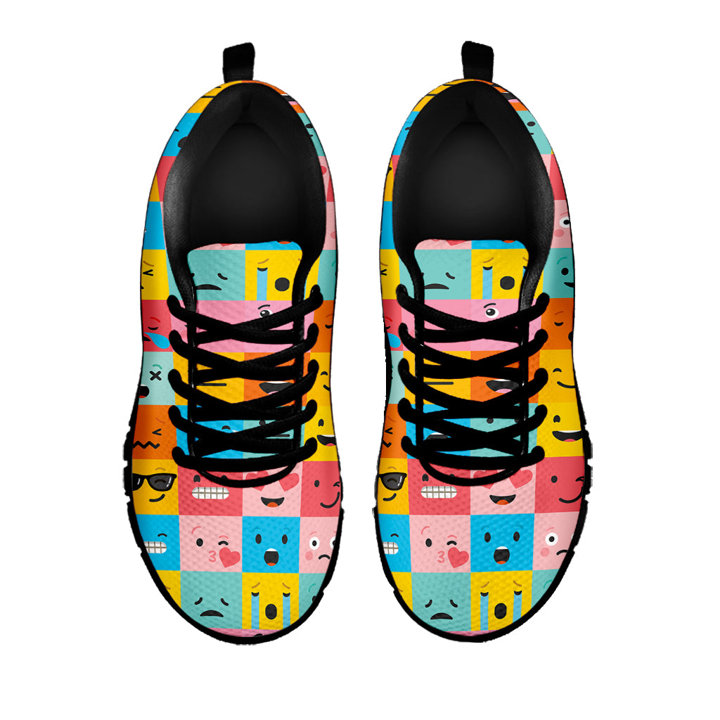 Colorful Emoji Pattern Print Black Sneakers