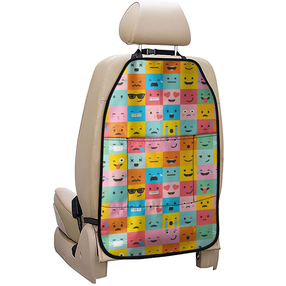 Colorful Emoji Pattern Print Car Seat Organizers