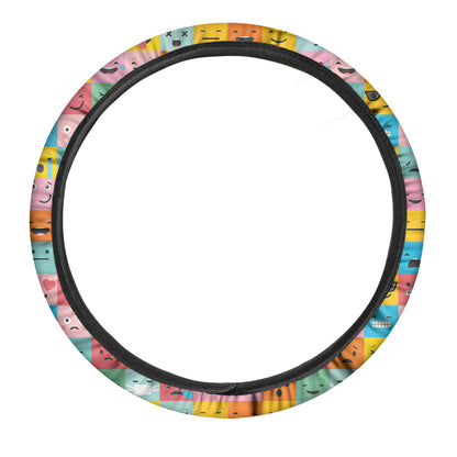 Colorful Emoji Pattern Print Car Steering Wheel Cover